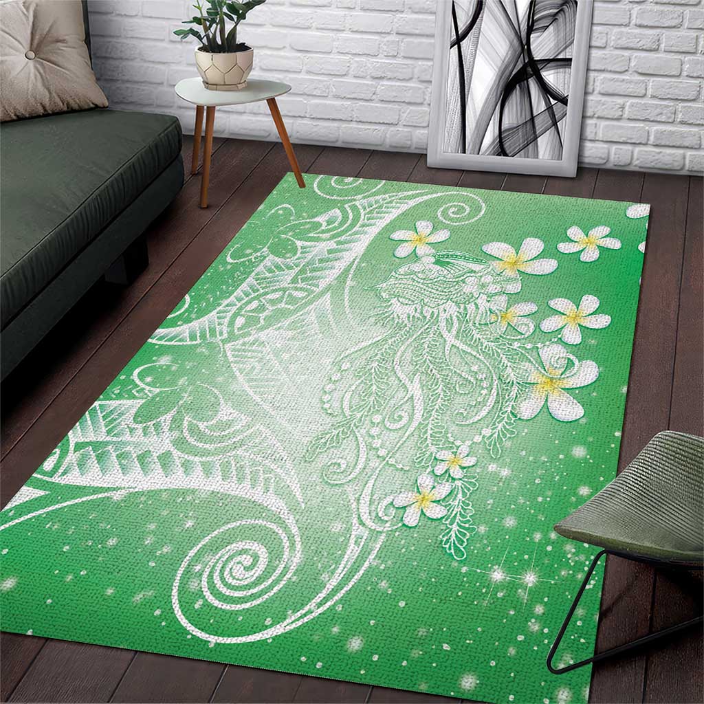 Polynesian Jellyfish Area Rug With Plumeria Green