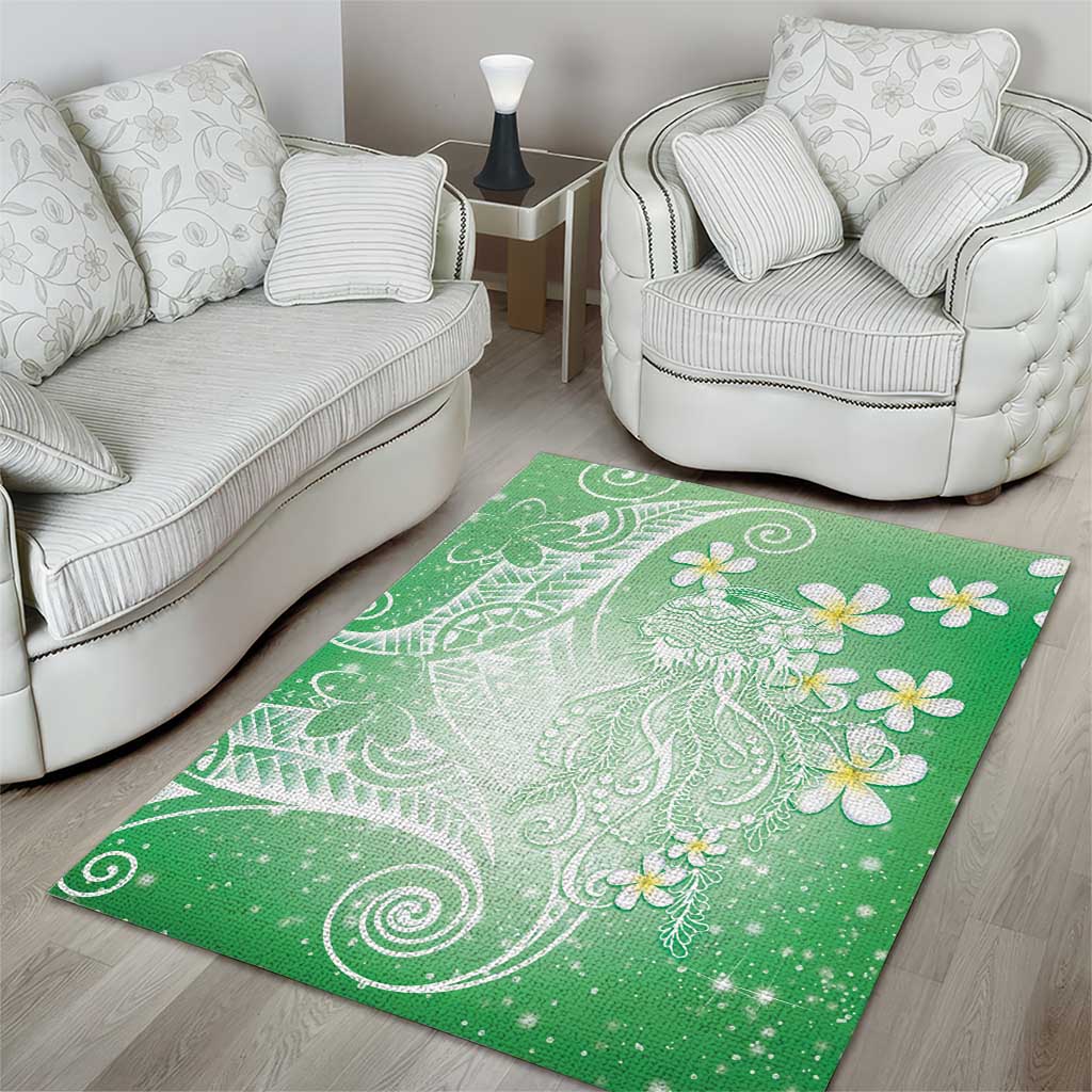 Polynesian Jellyfish Area Rug With Plumeria Green