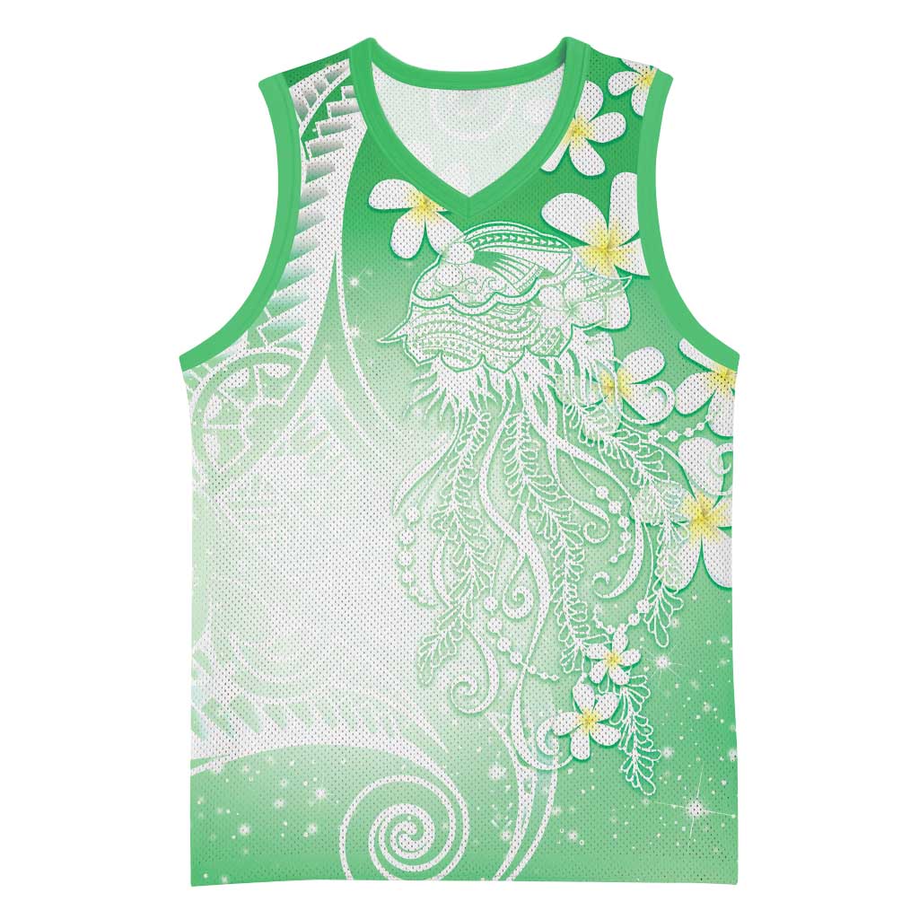 Polynesian Jellyfish Basketball Jersey With Plumeria Green