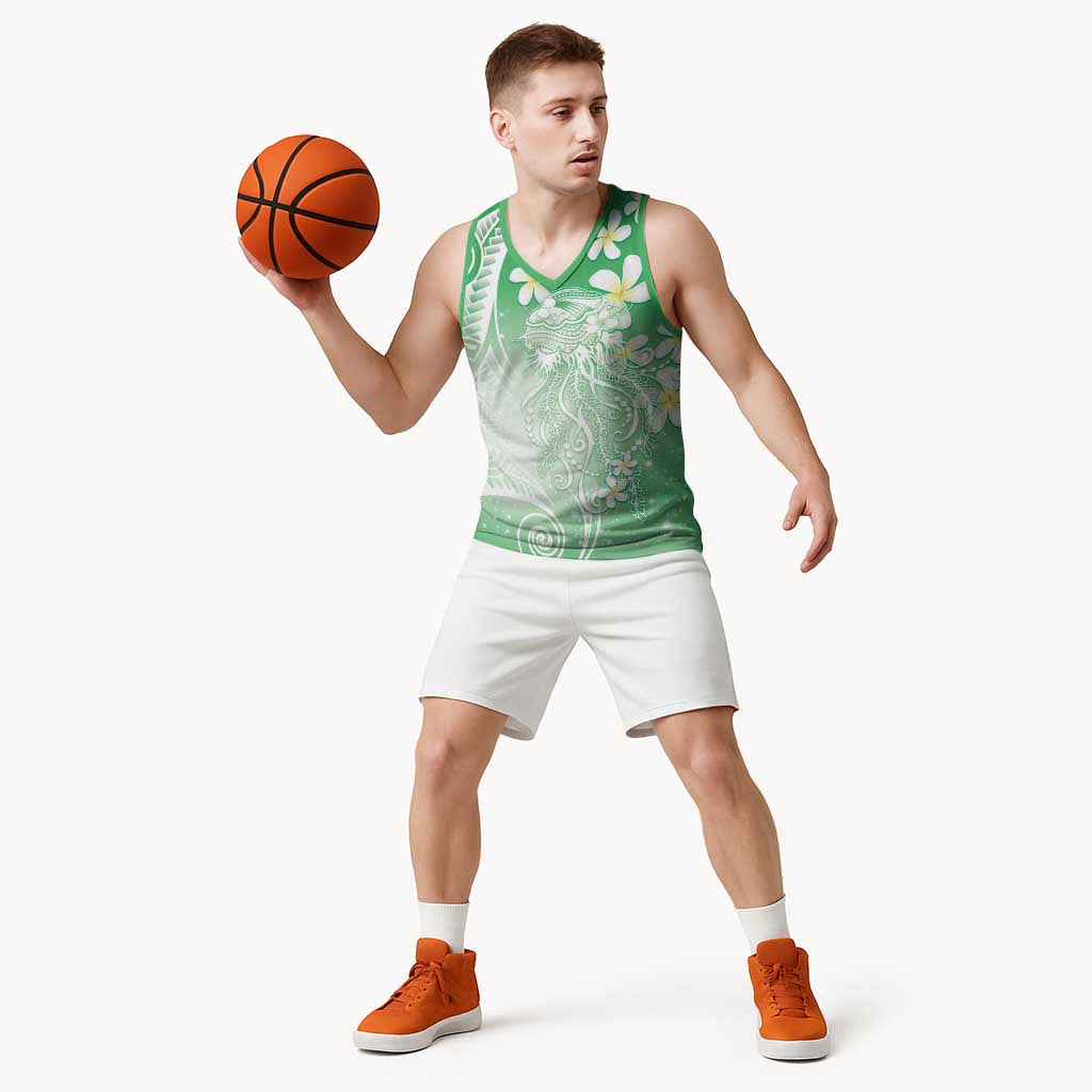 Polynesian Jellyfish Basketball Jersey With Plumeria Green