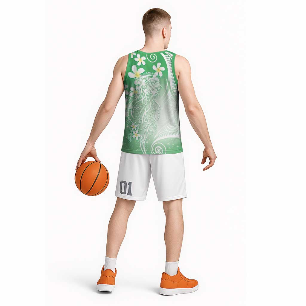 Polynesian Jellyfish Basketball Jersey With Plumeria Green