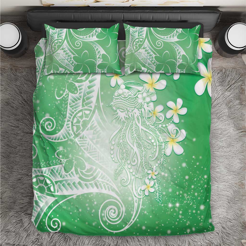 Polynesian Jellyfish Bedding Set With Plumeria Green