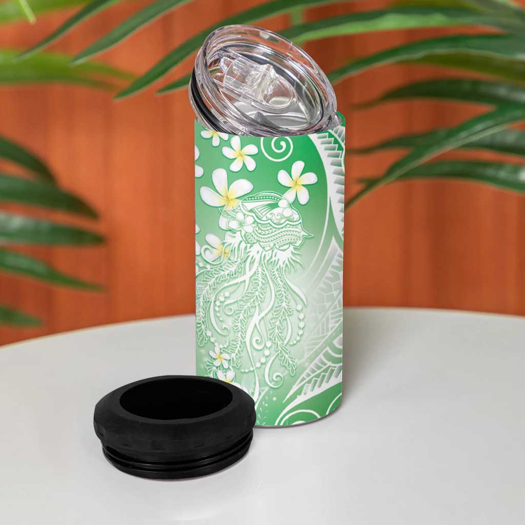 Polynesian Jellyfish 4 in 1 Can Cooler Tumbler With Plumeria Green