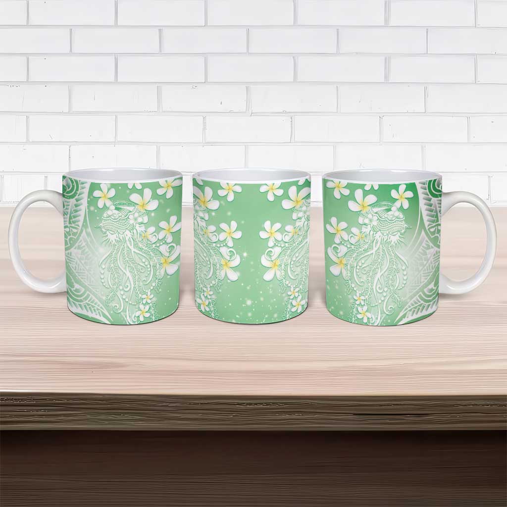 Polynesian Jellyfish Ceramic Mug With Plumeria Green