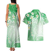 Polynesian Jellyfish Couples Matching Tank Maxi Dress and Hawaiian Shirt With Plumeria Green