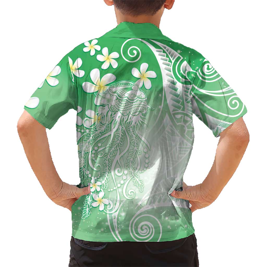 Polynesian Jellyfish Family Matching Off The Shoulder Long Sleeve Dress and Hawaiian Shirt With Plumeria Green LT05 - Polynesian Pride