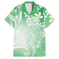 Polynesian Jellyfish Family Matching Off The Shoulder Long Sleeve Dress and Hawaiian Shirt With Plumeria Green LT05 Dad's Shirt - Short Sleeve Green - Polynesian Pride