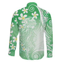 Polynesian Jellyfish Family Matching Off The Shoulder Long Sleeve Dress and Hawaiian Shirt With Plumeria Green LT05 - Polynesian Pride