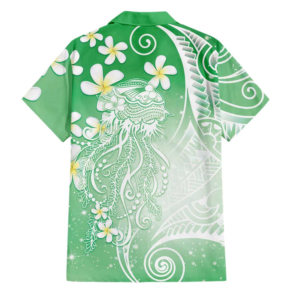 Polynesian Jellyfish Family Matching Off Shoulder Maxi Dress and Hawaiian Shirt With Plumeria Green LT05 - Polynesian Pride