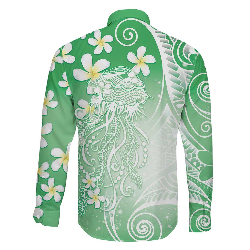 Polynesian Jellyfish Family Matching Off Shoulder Maxi Dress and Hawaiian Shirt With Plumeria Green LT05 - Polynesian Pride