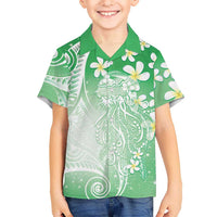 Polynesian Jellyfish Family Matching Off Shoulder Short Dress and Hawaiian Shirt With Plumeria Green LT05 Son's Shirt Green - Polynesian Pride