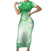 Polynesian Jellyfish Family Matching Short Sleeve Bodycon Dress and Hawaiian Shirt With Plumeria Green LT05 Mom's Dress Green - Polynesian Pride