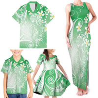 Polynesian Jellyfish Family Matching Tank Maxi Dress and Hawaiian Shirt With Plumeria Green LT05 - Polynesian Pride