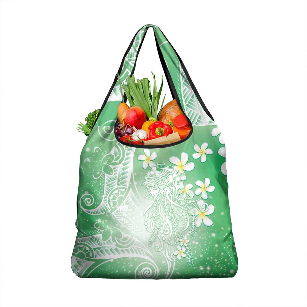 Polynesian Jellyfish Grocery Bag With Plumeria Green LT05 1-pack One Size Green - Polynesian Pride