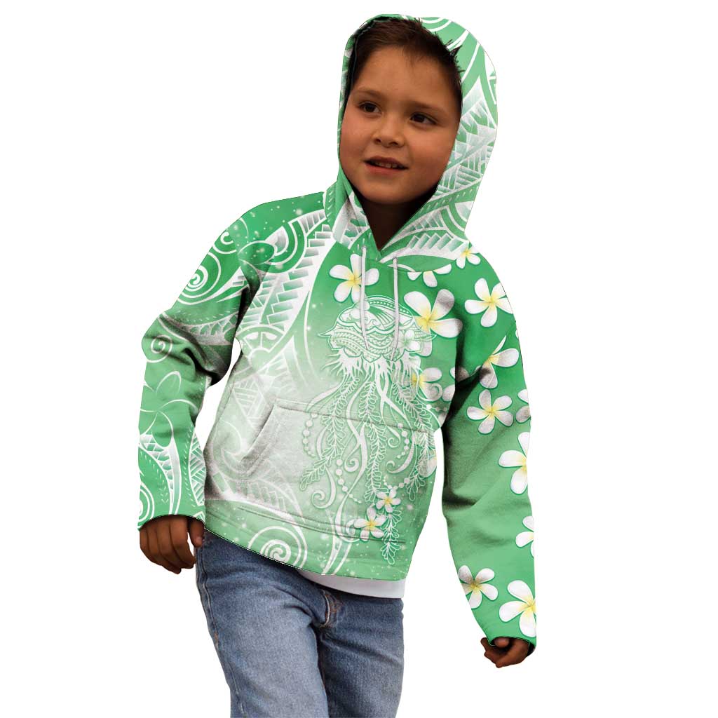 Polynesian Jellyfish Kid Hoodie With Plumeria Green
