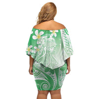 Polynesian Jellyfish Off Shoulder Short Dress With Plumeria Green
