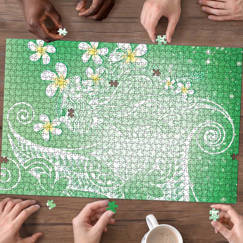 Polynesian Jellyfish Puzzle With Plumeria Green