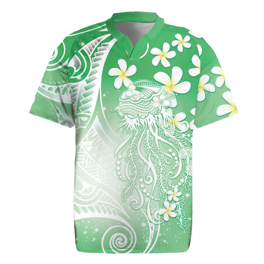 Polynesian Jellyfish Rugby Jersey With Plumeria Green LT05 Green - Polynesian Pride