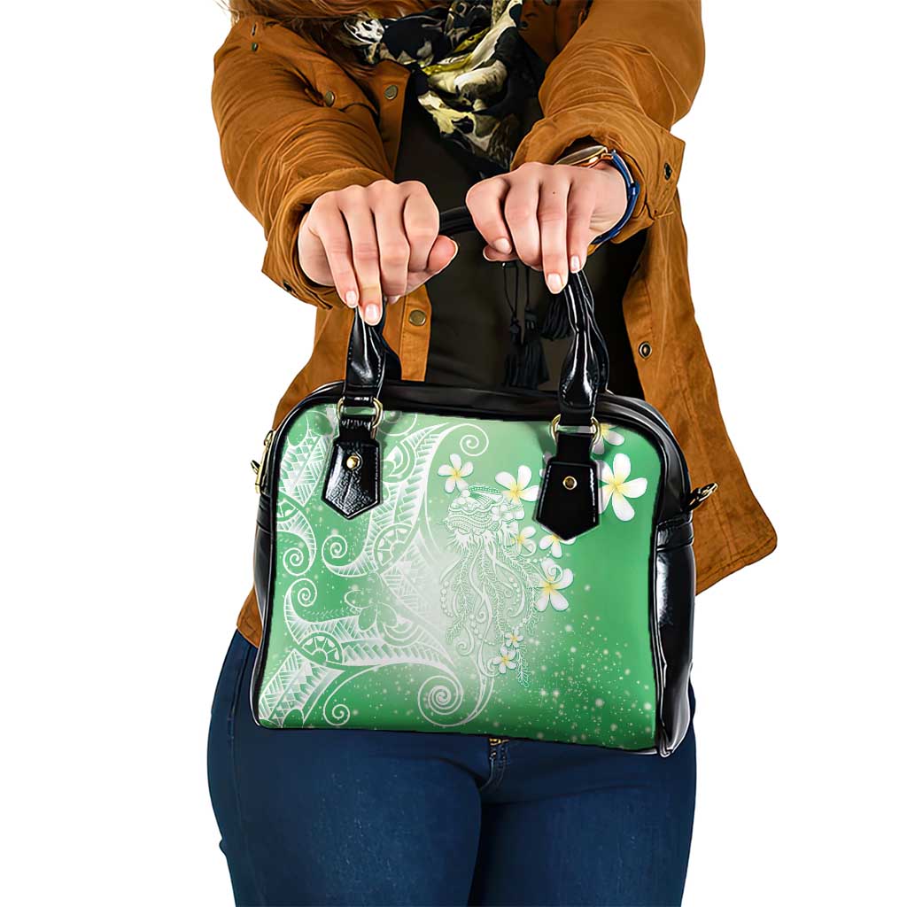 Polynesian Jellyfish Shoulder Handbag With Plumeria Green