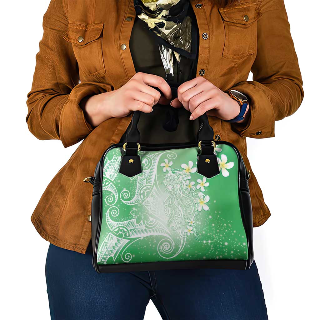 Polynesian Jellyfish Shoulder Handbag With Plumeria Green