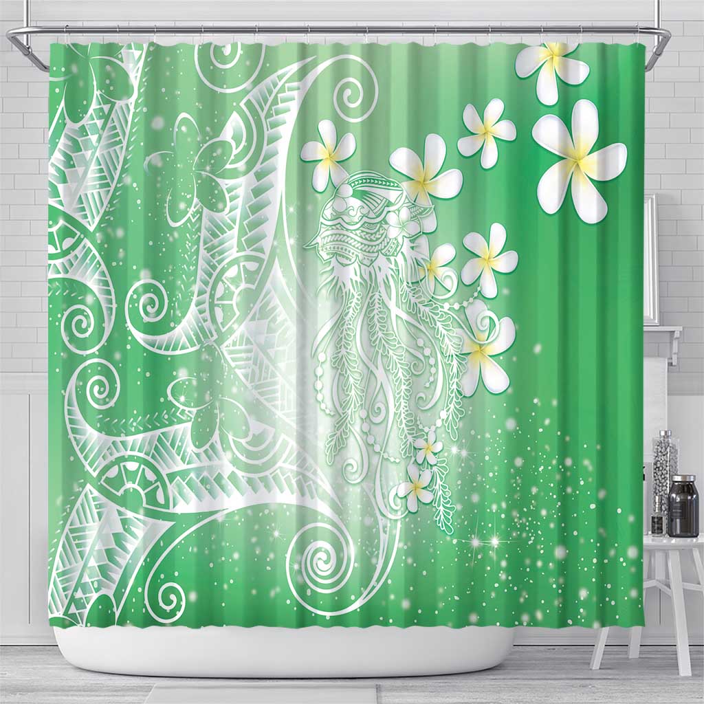 Polynesian Jellyfish Shower Curtain With Plumeria Green