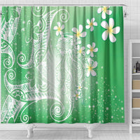 Polynesian Jellyfish Shower Curtain With Plumeria Green