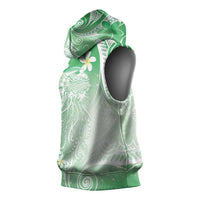 Polynesian Jellyfish Sleeveless Hoodie With Plumeria Green