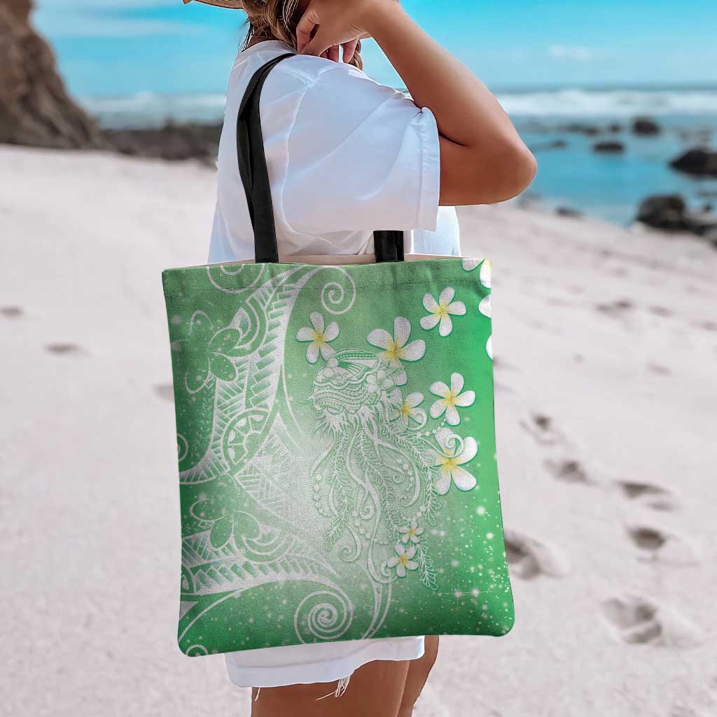 Polynesian Jellyfish Tote Bag With Plumeria Green