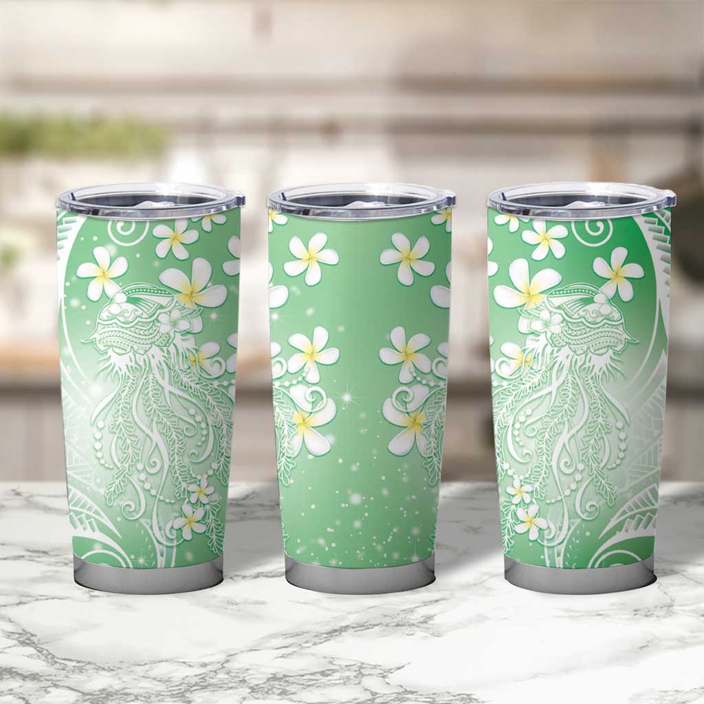 Polynesian Jellyfish Tumbler Cup With Plumeria Green