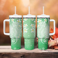 Polynesian Jellyfish Tumbler With Handle With Plumeria Green