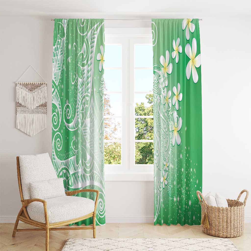 Polynesian Jellyfish Window Curtain With Plumeria Green