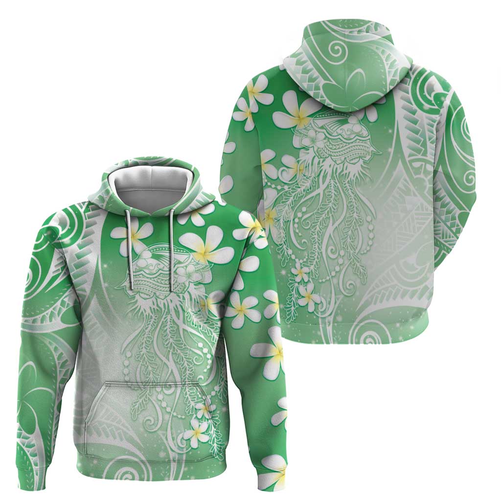 Polynesian Jellyfish Zip Hoodie With Plumeria Green