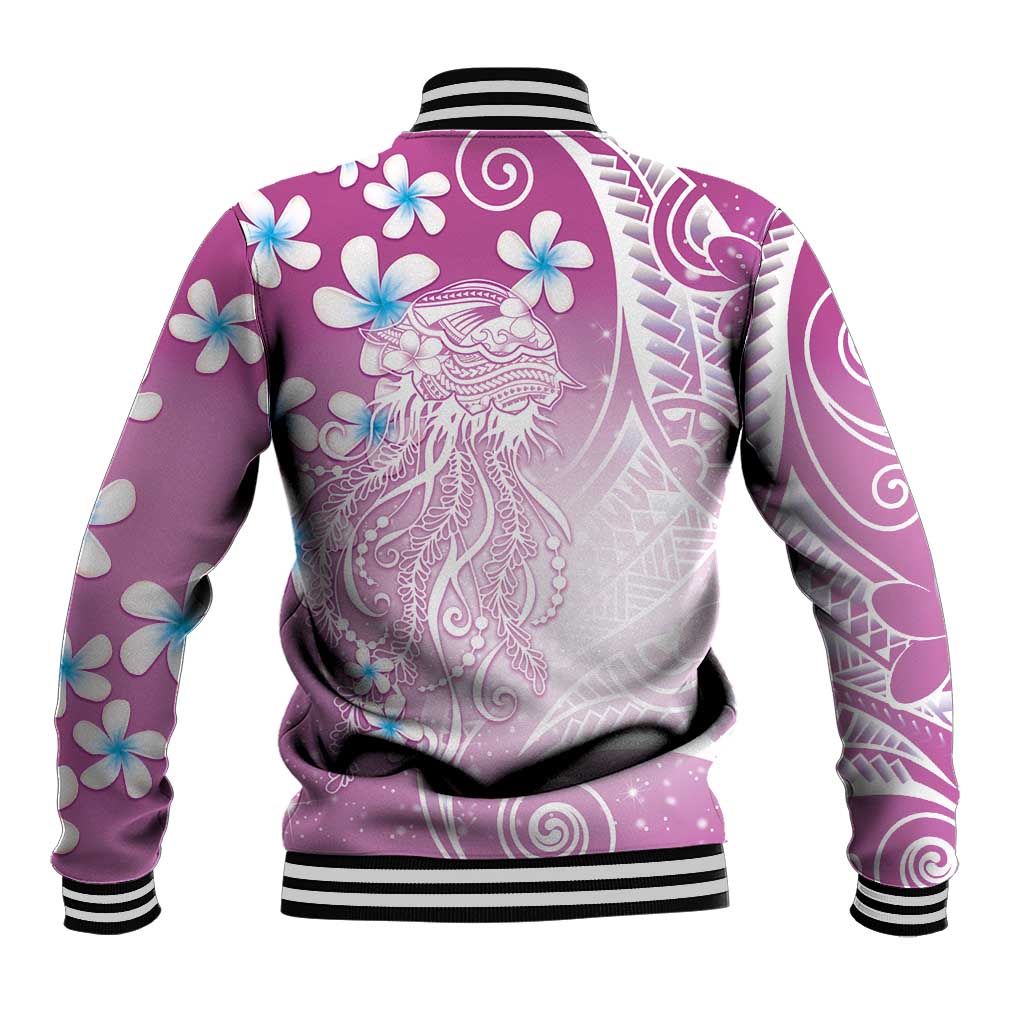 Polynesian Jellyfish Baseball Jacket With Plumeria Pink