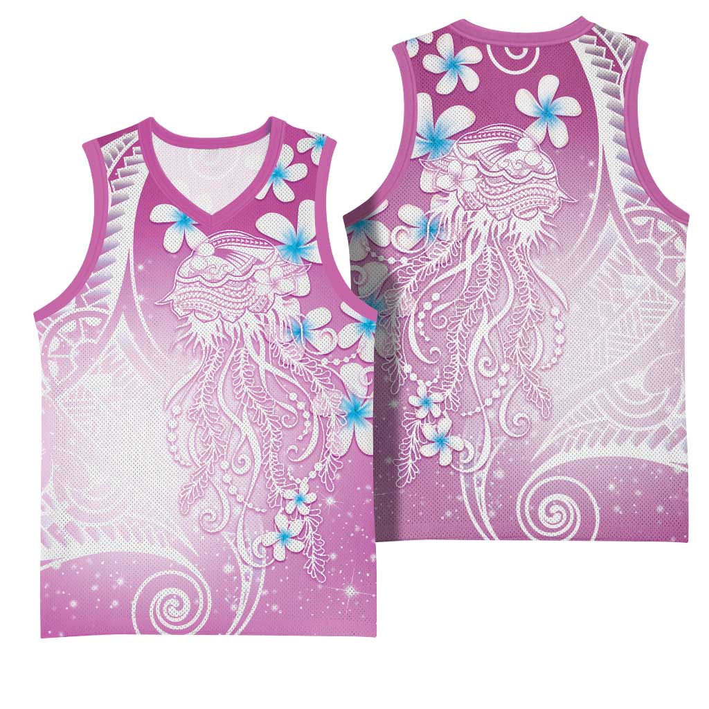 Polynesian Jellyfish Basketball Jersey With Plumeria Pink