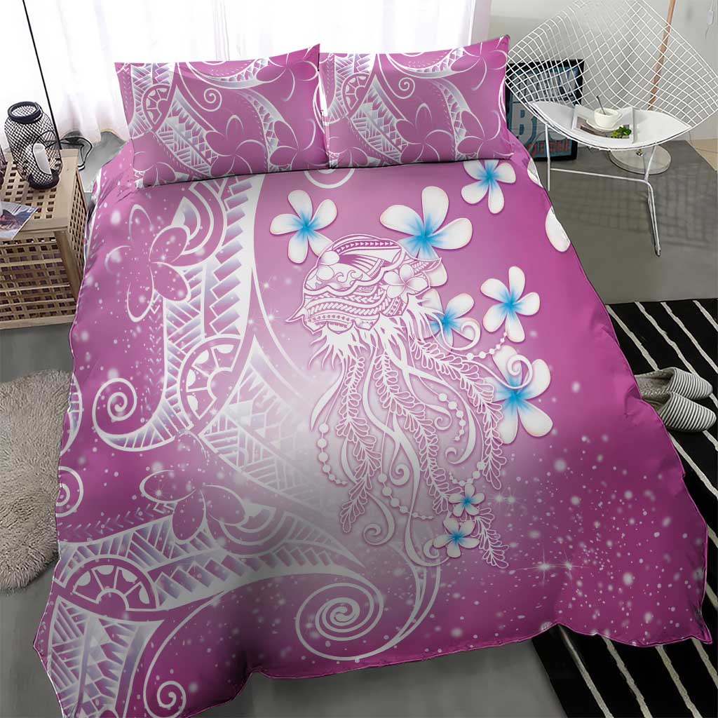 Polynesian Jellyfish Bedding Set With Plumeria Pink