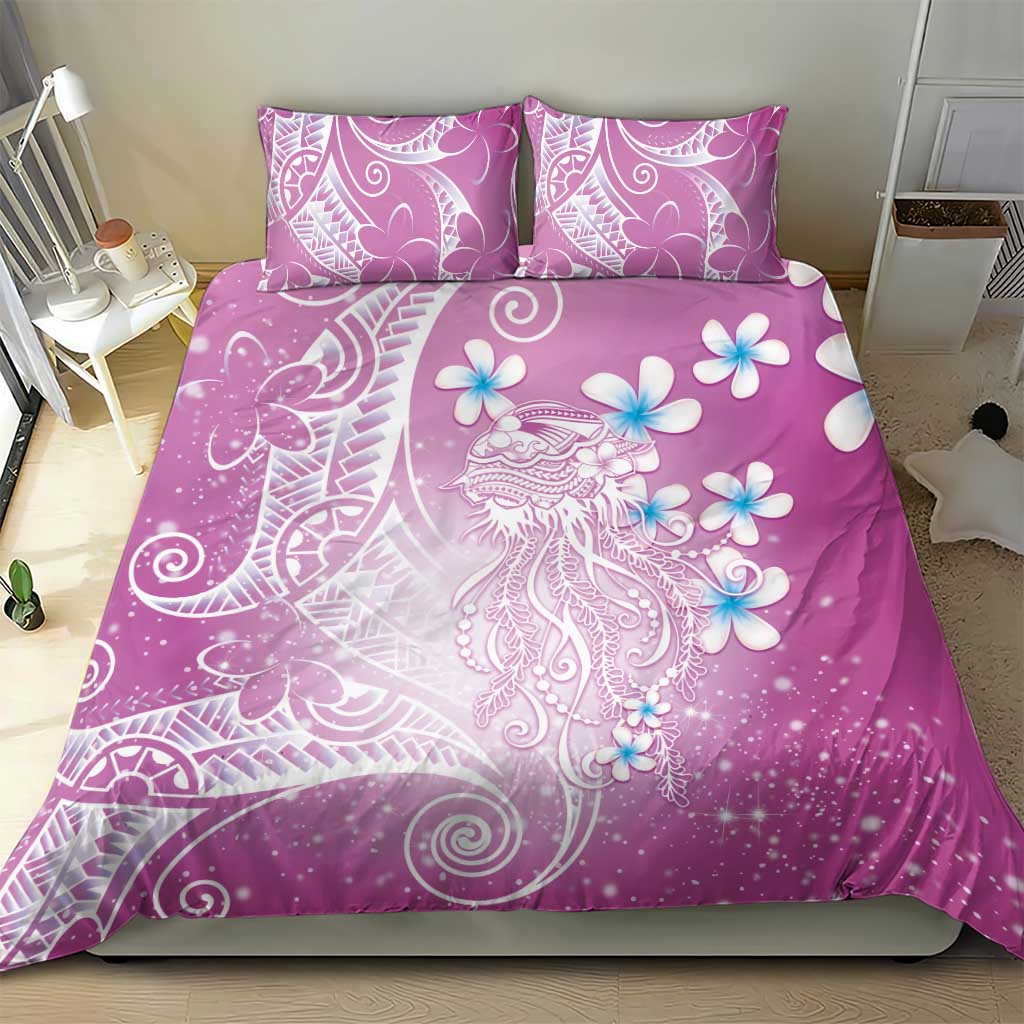 Polynesian Jellyfish Bedding Set With Plumeria Pink