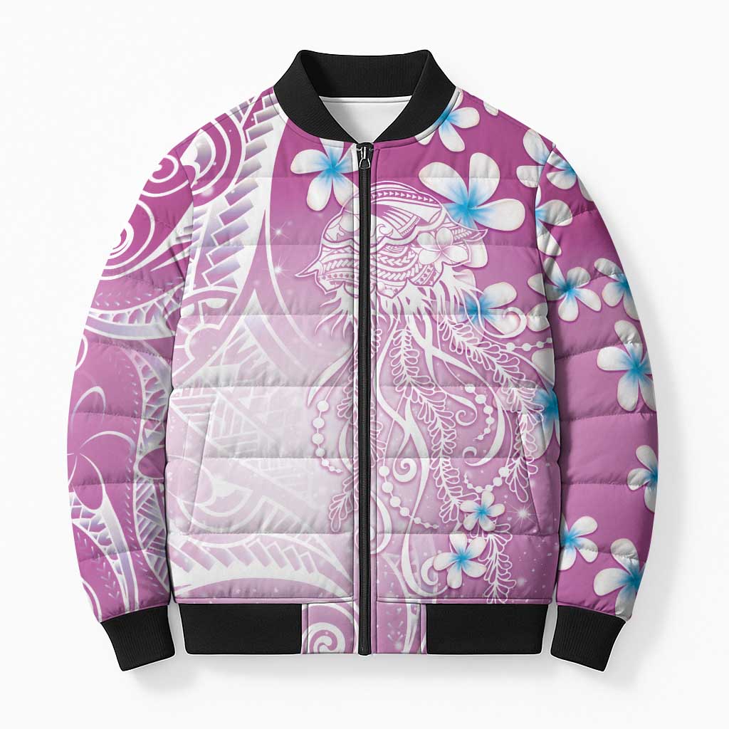 Polynesian Jellyfish Bomber Puffer Jacket With Plumeria Pink