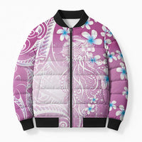 Polynesian Jellyfish Bomber Puffer Jacket With Plumeria Pink