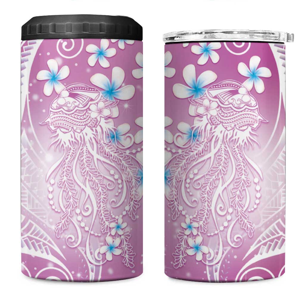 Polynesian Jellyfish 4 in 1 Can Cooler Tumbler With Plumeria Pink