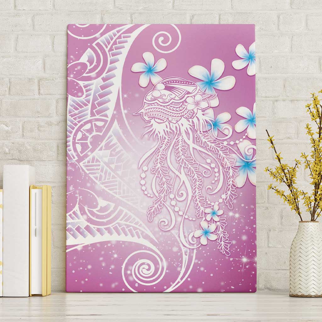 Polynesian Jellyfish Canvas Wall Art With Plumeria Pink
