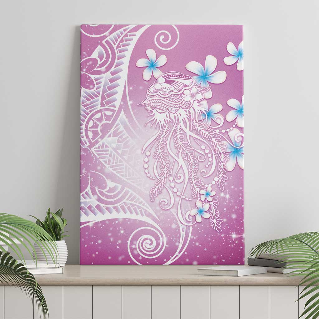 Polynesian Jellyfish Canvas Wall Art With Plumeria Pink