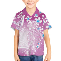 Polynesian Jellyfish Family Matching Long Sleeve Bodycon Dress and Hawaiian Shirt With Plumeria Pink LT05 Son's Shirt Pink - Polynesian Pride