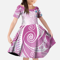 Polynesian Jellyfish Family Matching Off The Shoulder Long Sleeve Dress and Hawaiian Shirt With Plumeria Pink LT05 Daughter's Dress Pink - Polynesian Pride