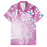 Polynesian Jellyfish Family Matching Off Shoulder Maxi Dress and Hawaiian Shirt With Plumeria Pink LT05 Dad's Shirt - Short Sleeve Pink - Polynesian Pride