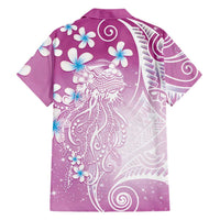 Polynesian Jellyfish Family Matching Off Shoulder Maxi Dress and Hawaiian Shirt With Plumeria Pink LT05 - Polynesian Pride