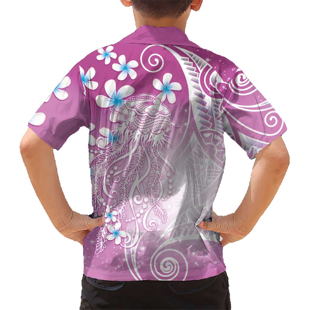 Polynesian Jellyfish Family Matching Off Shoulder Short Dress and Hawaiian Shirt With Plumeria Pink LT05 - Polynesian Pride