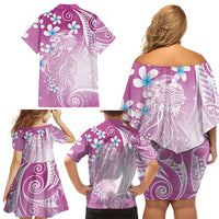 Polynesian Jellyfish Family Matching Off Shoulder Short Dress and Hawaiian Shirt With Plumeria Pink LT05 - Polynesian Pride