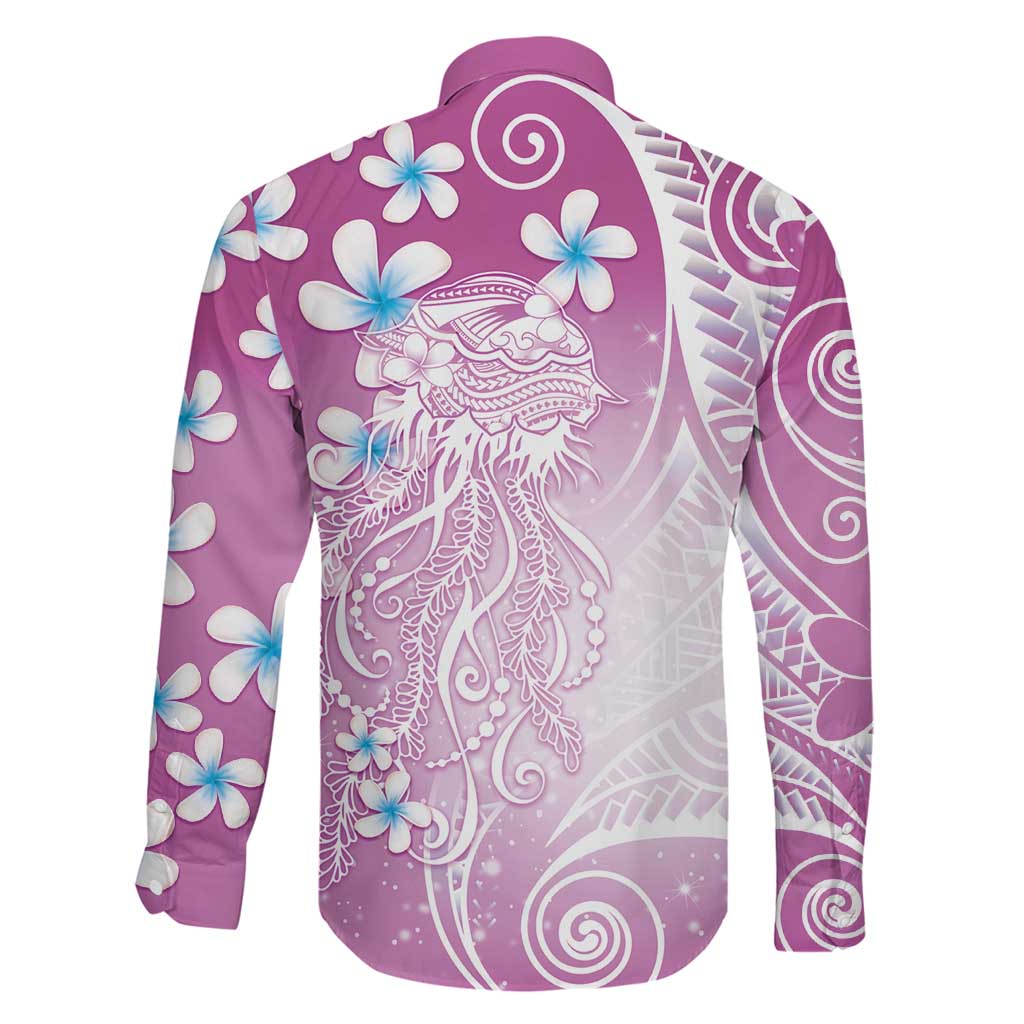 Polynesian Jellyfish Family Matching Puletasi and Hawaiian Shirt With Plumeria Pink