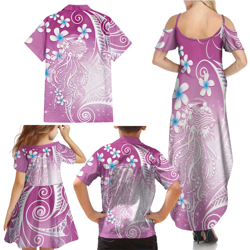 Polynesian Jellyfish Family Matching Summer Maxi Dress and Hawaiian Shirt With Plumeria Pink LT05 - Polynesian Pride