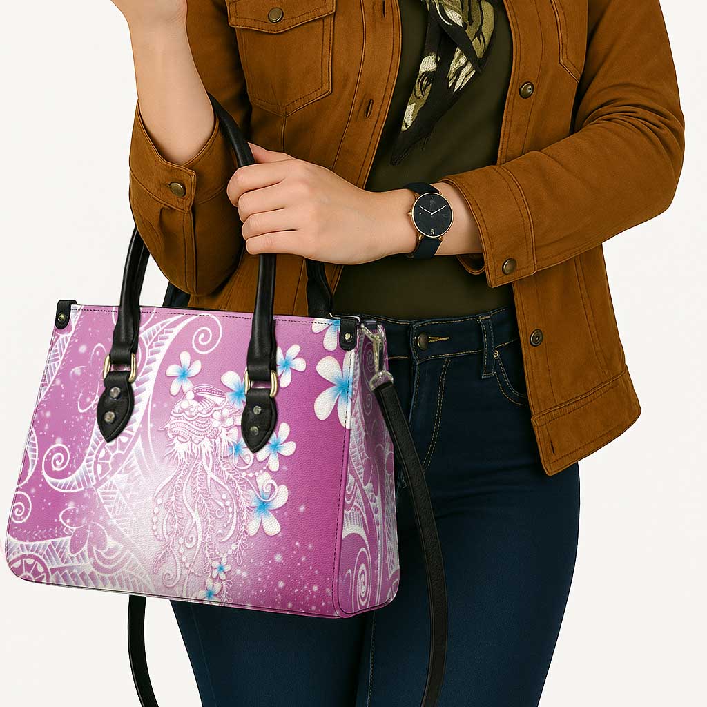 Polynesian Jellyfish Leather Bag With Plumeria Pink